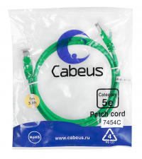 Cabeus PC-UTP-RJ45-Cat.5e-1m-GN Патч-корд U/UTP, категория 5е, 2xRJ45/8p8c, неэкранированный, зеленый, PVC, 1м