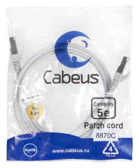 Cabeus PC-FTP-RJ45-Cat.5e-1m-LSZH Патч-корд F/UTP, категория 5е, 2xRJ45/8p8c, экранированный, серый, LSZH, 1м
