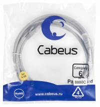 Cabeus PC-UTP-RJ45-Cat.6-3m-LSZH Патч-корд U/UTP, категория 6, 2xRJ45/8p8c, неэкранированный, серый, LSZH, 3м