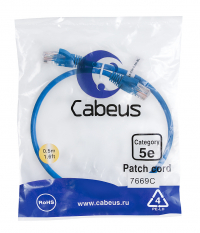Cabeus PC-UTP-RJ45-Cat.5e-0.5m-BL-LSZH Патч-корд U/UTP, категория 5е, 2xRJ45/8p8c, неэкранированный, синий, LSZH, 0.5м