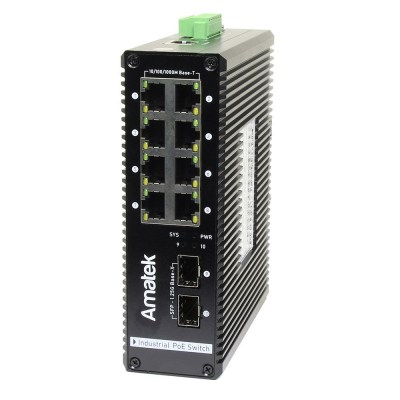 Amatek AN-SXGM10P8B - промышленный 10-портовый управляемый гигабитный L2 коммутатор с HiPoE до 480Вт