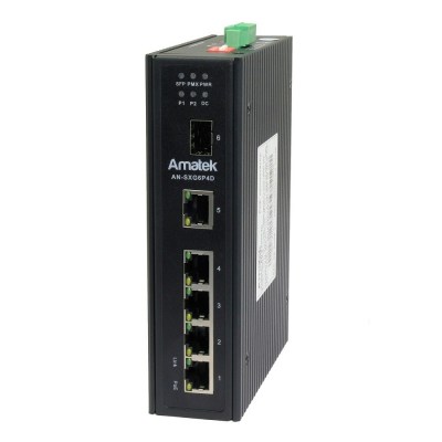 Amatek AN-SXG6P4D - промышленный 6-портовый гигабитный коммутатор с HiPoE до 180Вт