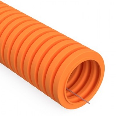 PR.025061 Труба гофрированная ПНД лёгкая 350 Н безгалогенная (HF) оранжевая с/з d50 мм (15м/660м уп/пал) Промрукав